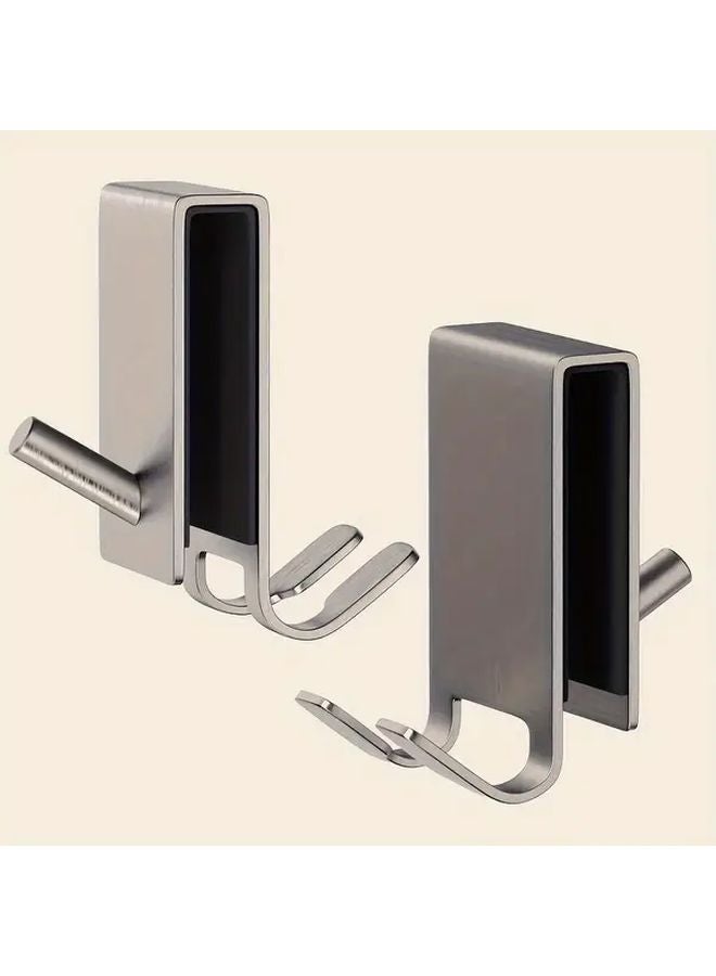 2 Pack Silvery Stainless Steel Rust Proof Door Hanging Shower Hook Heavy Duty Bathroom Organizer - Image 1