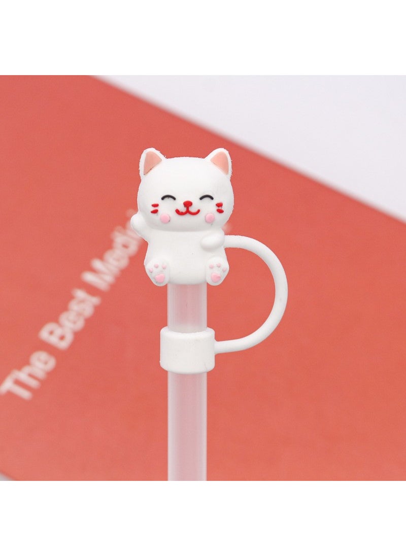Generic 1 x 5 pcs Silicone Straw Cap Flower Cloud Cartoon for Stanley Cup Dustproof Cover 10mm Smiling cat