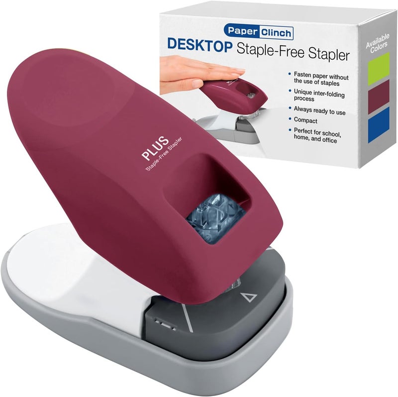 Paper Clinch Stapler without Staples, Wine Red - Image 1