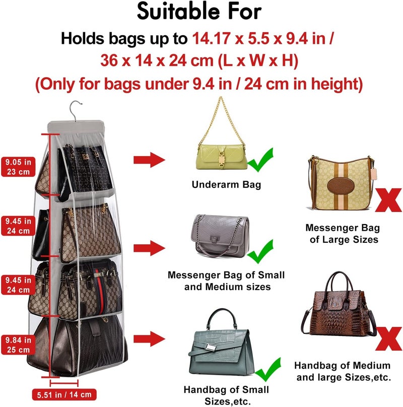 Lirex Handbag Hanging Purse Organizer for Closet, 8 Pocket Handbag Storage Organizer Hanger Oxford Cloth Closet Organizer for Family Closet Bedroom, Foldable and Universal Fit, Light Pink - Image 2