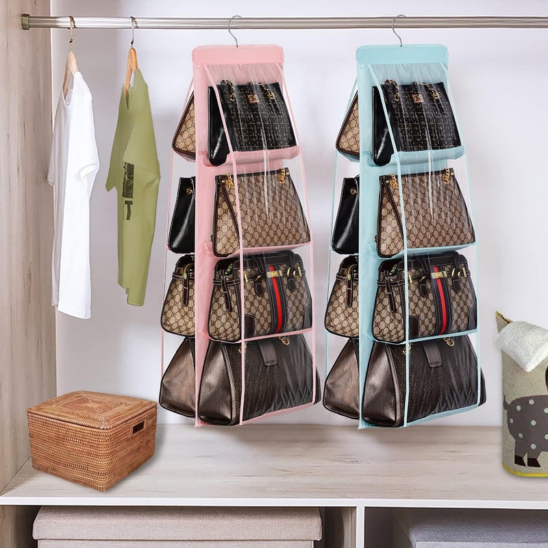 Lirex Handbag Hanging Purse Organizer for Closet, 8 Pocket Handbag Storage Organizer Hanger Oxford Cloth Closet Organizer for Family Closet Bedroom, Foldable and Universal Fit, Light Pink - Image 5