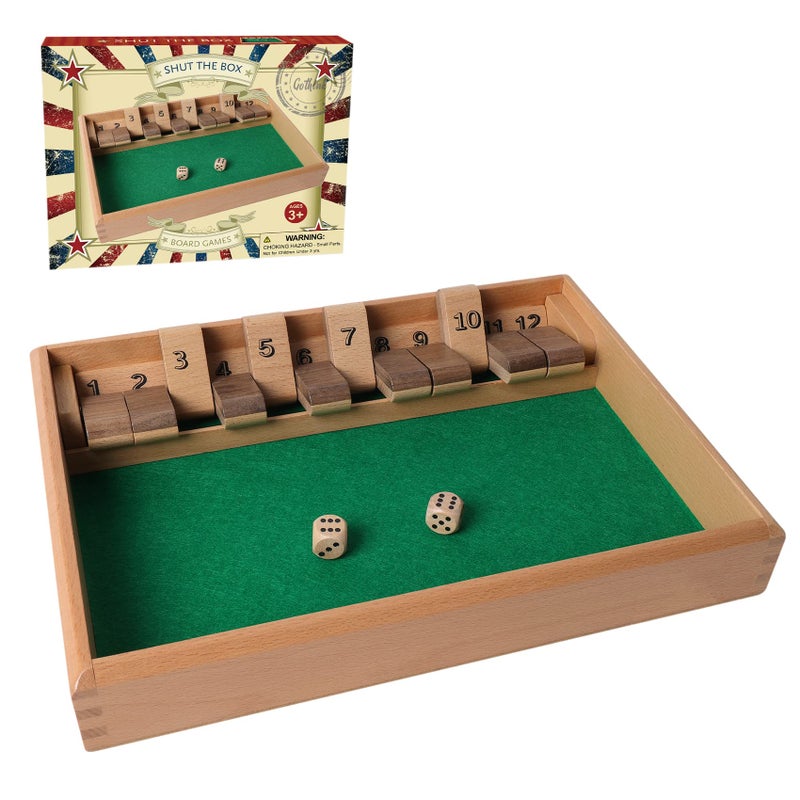 GOTHINK Shut The Box Table Math Game with 12 Inch Wooden Board for Adults Kids 12 Spots Dice Game with 2 Player Games Includes 2 Dice Ideal for Game Night Travel Classroom Ages 6 - Image 3