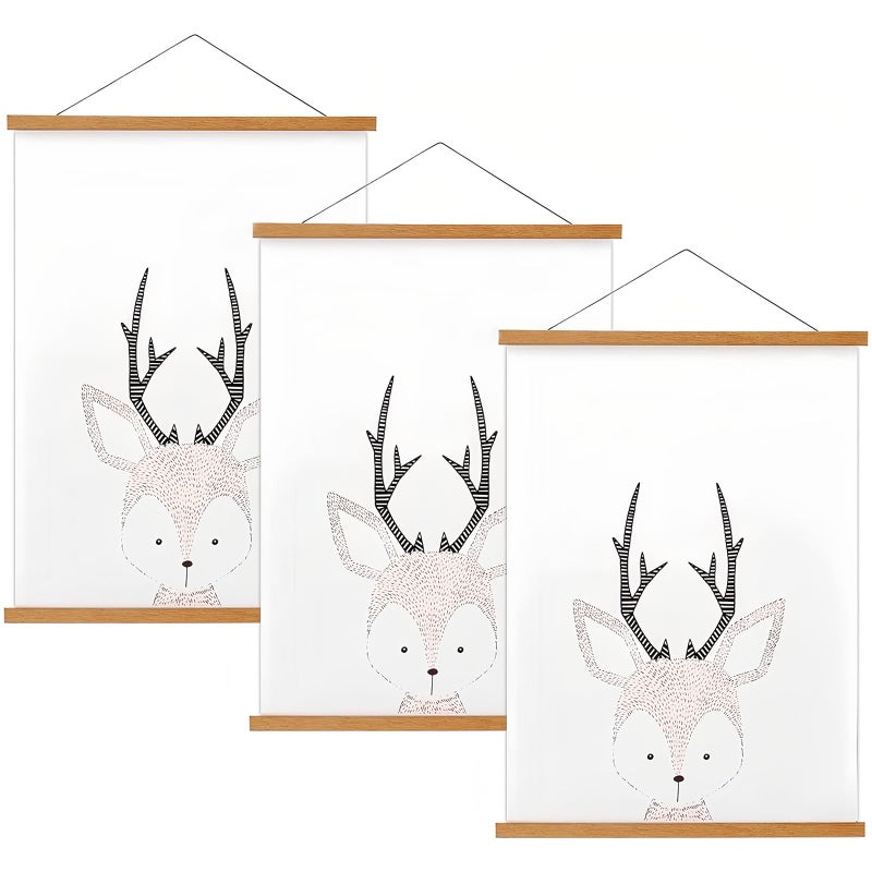 FALAMON 3 Pack Magnetic Poster Hanger Frame, Teak Wood Magnet Poster Frame for Posters, Prints, Photos, Pictures, Maps, Scrolls, and Canvas Artwork - Image 1