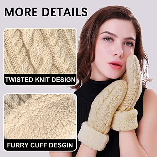 Whiteleopard Women's Winter Gloves Warm Lining - Cozy Wool Knit Thick Gloves Mittens in 11 color (beige) - Image 4
