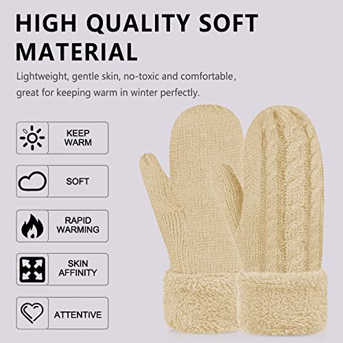Whiteleopard Women's Winter Gloves Warm Lining - Cozy Wool Knit Thick Gloves Mittens in 11 color (beige) - Image 3