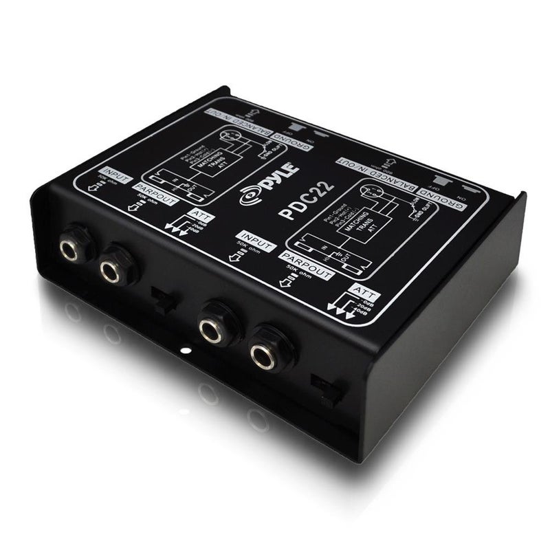 PYLE-PRO Premium Direct Injection Audio Box - Passive DI Unit Hum Eliminator w/ Input Attenuator to Connect Guitar & Bass - 1/4 Inch Impedance Transformer Connector to Balanced & Unbalanced XLR-PDC22 , Black - Image 1