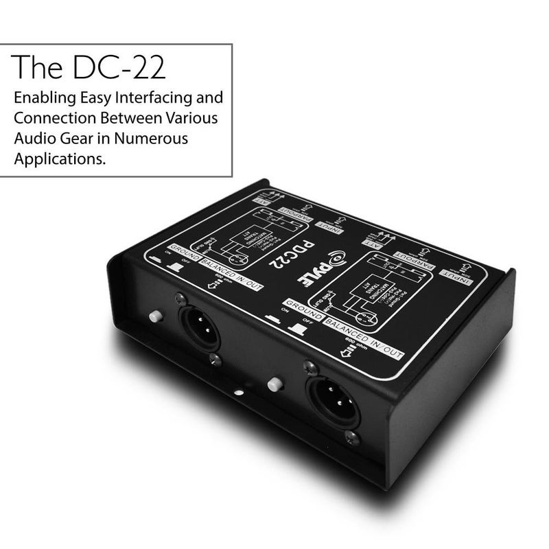 PYLE-PRO Premium Direct Injection Audio Box - Passive DI Unit Hum Eliminator w/ Input Attenuator to Connect Guitar & Bass - 1/4 Inch Impedance Transformer Connector to Balanced & Unbalanced XLR-PDC22 , Black - Image 2