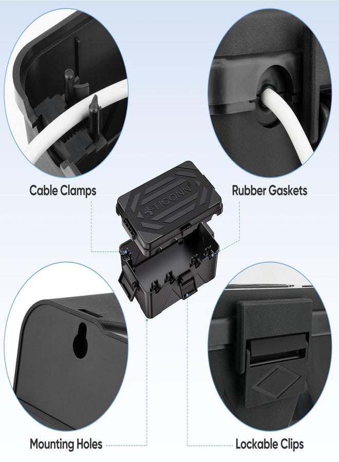 TICONN Outdoor Electrical Box, IP54 Splash-Proof Outdoor Extension Cord Cover, Protects Power Strip, Plug, Socket, Timer, Holiday Lights (Black, Large) - Image 4