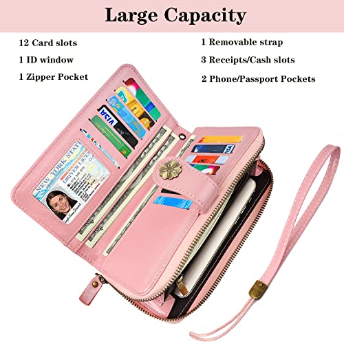 Coco Rossi Wallets for Women Multi Card Holder Wallet Clutch Wallet Card Holder Organizer Ladies Purse with Wrist strap Purse,Watercolor Pink Marble - Image 3
