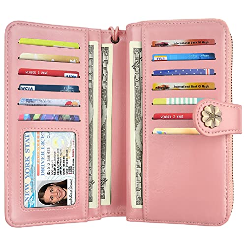 Coco Rossi Wallets for Women Multi Card Holder Wallet Clutch Wallet Card Holder Organizer Ladies Purse with Wrist strap Purse,Watercolor Pink Marble - Image 2