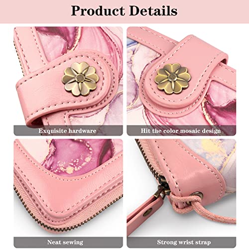 Coco Rossi Wallets for Women Multi Card Holder Wallet Clutch Wallet Card Holder Organizer Ladies Purse with Wrist strap Purse,Watercolor Pink Marble - Image 5