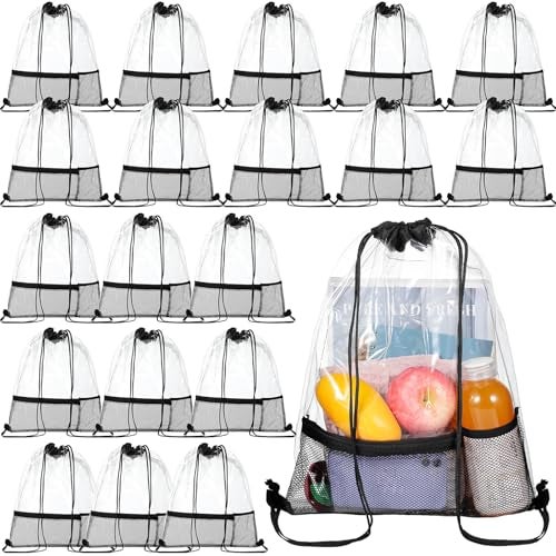 Riakrum 20 Pack Clear Drawstring Bags Bulk Stadium Approved Clear Drawstring Backpack for Sport Events Concerts Travel Beach - Image 1