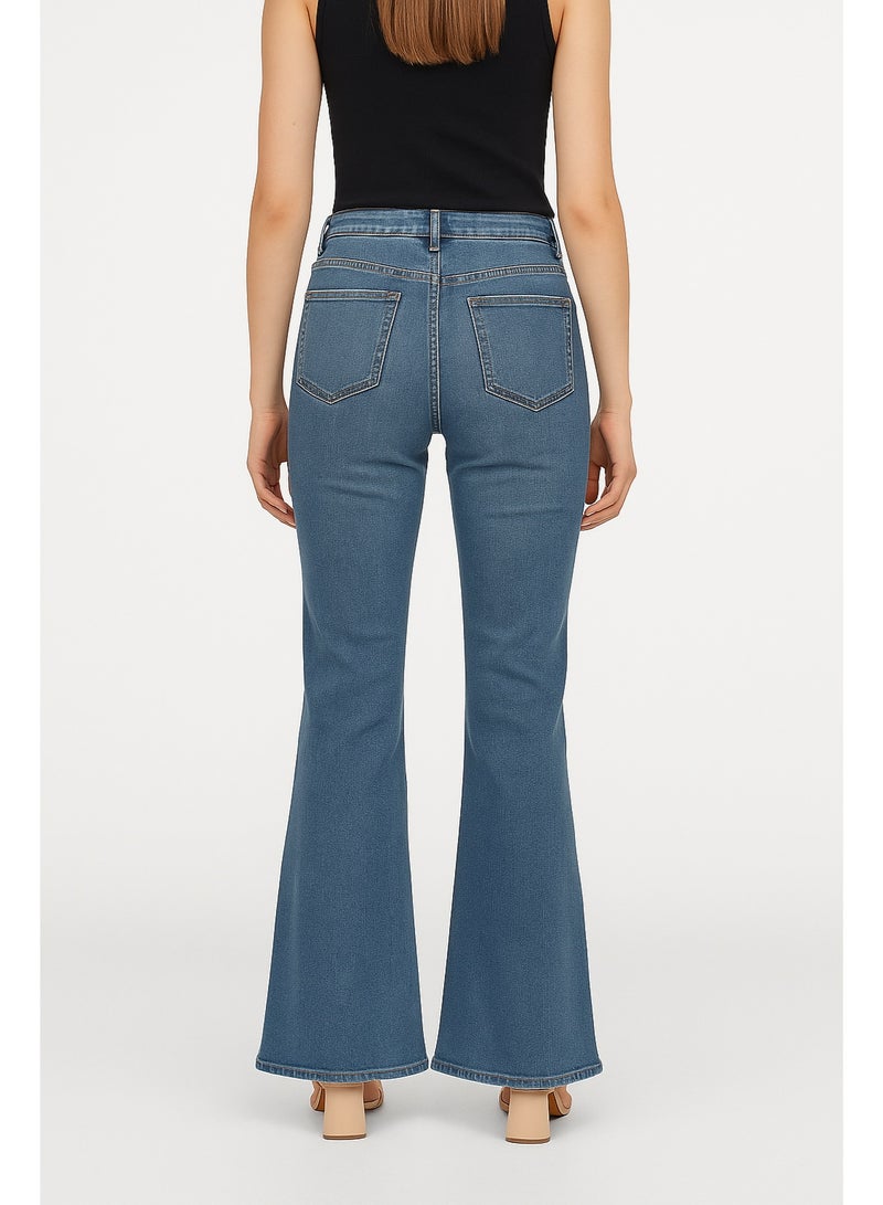 CHEVALIER FASHION Women’s Flared Denim Jeans with Mid-Rise Waist – Light Blue - Image 2