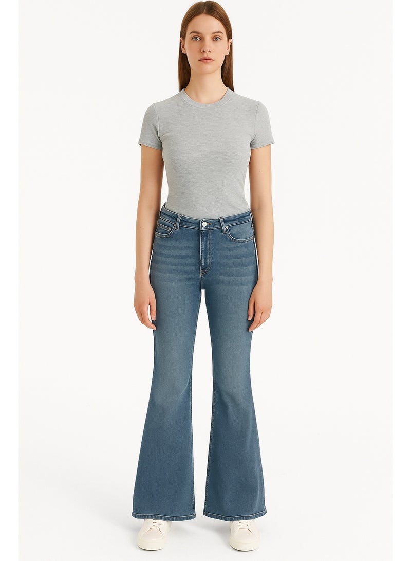 CHEVALIER FASHION Women’s Flared Denim Jeans with Mid-Rise Waist – Light Blue - Image 1