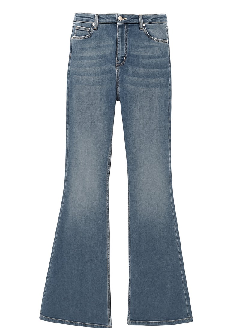 CHEVALIER FASHION Women’s Flared Denim Jeans with Mid-Rise Waist – Light Blue - Image 3