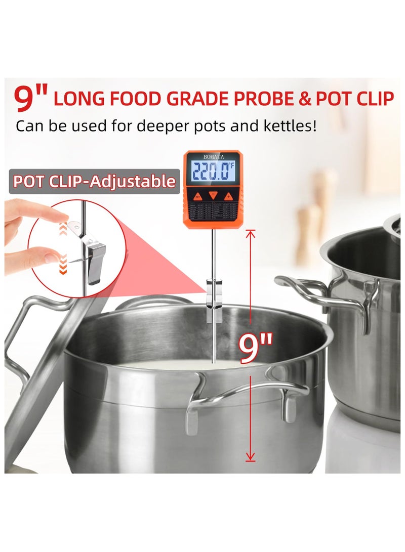 SOLARAE ترمومتر حلوى مقاوم للماء وقابل للبرمجة بحجم 9" مع مشبك وعاء، مع وظيفة إنذار، ترمومتر لحم تناظري للقراءة الفورية، شاشة كبيرة قابلة للدوران، للاستخدام في الشموع، السكر، الطهي، المطبخ - Image 2