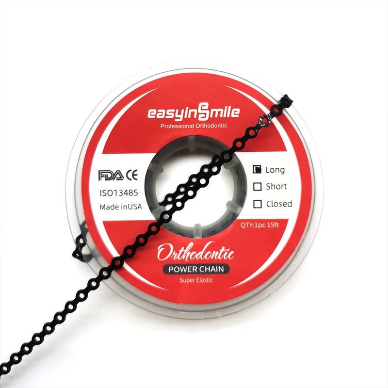 SNAWOP Dental Orthodontic Power Chain Multicolor Spool Elastic Rubber Bands for Teeth Braces Long Black