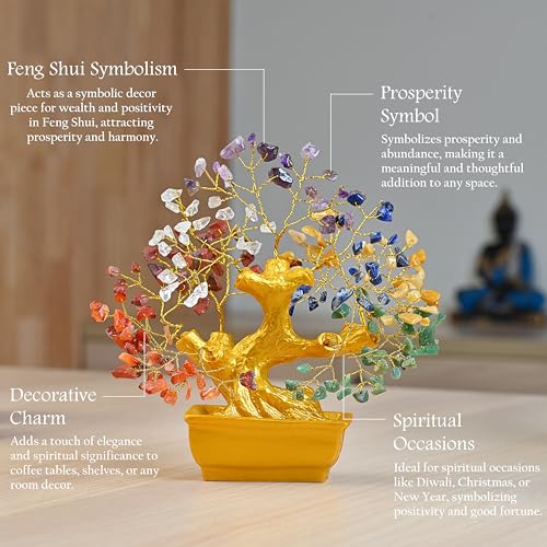 Crocon 7 Chakra Tree of Life Bonsai – Showpiece for Home Decor Living Room | House Warming Gifts for Couple | Birthday Gift for Friend, Girlfriend, Husband | Gift for Men - Image 2