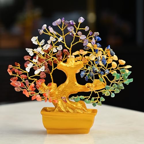 Crocon 7 Chakra Tree of Life Bonsai – Showpiece for Home Decor Living Room | House Warming Gifts for Couple | Birthday Gift for Friend, Girlfriend, Husband | Gift for Men - Image 1