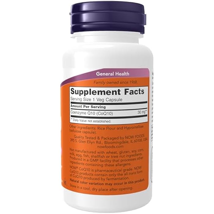 now Supplements, CoQ10 30 mg, Pharmaceutical Grade, All-Trans Form produced by Fermentation, 120 Veg Capsules - Image 2