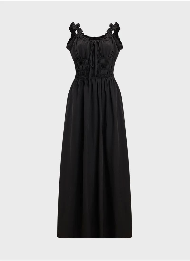 جينجر Ruffle Sleeves A Line Dress