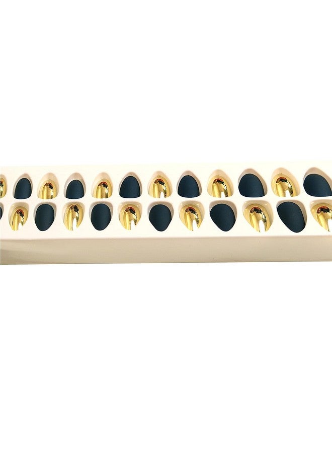 رابيدز فلو مجموعة 24 قطعة من الأظافر الصناعية الفرنسية الطويلة وصلات أظافر كاملة مع غراء متصل بالأظافر (12 مطفي + 12 لامع) (ذهبي فاتح - بني) - Image 3