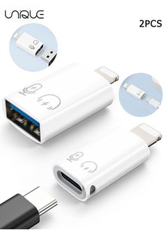 يونيك 2 عبوة USB C أنثى إلى محول ذكر Lightning - موصل محول OTG من Lightning Male إلى USB-A لجهاز iPhone 16/15/14/13 Pro Max / iPad / iPod / AirPods - دعم الشحن السريع بقوة 10 واط / نقل البيانات / الصوت  - Image 1