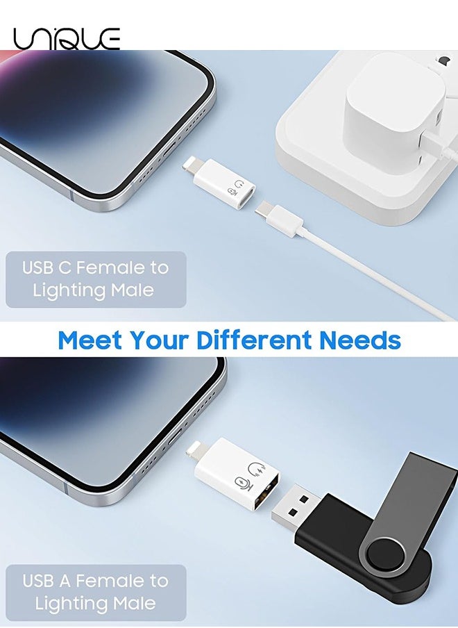 Unique - 2 Pack USB C Female to Lightning Male Adapter - Lightning Male to USB-A Female OTG Adapter Connector for iPhone 16/15/14/13 Pro Max/iPad/iPod/AirPods - Support 10W Fast Charging/Data Transfer/Audio - Image 1