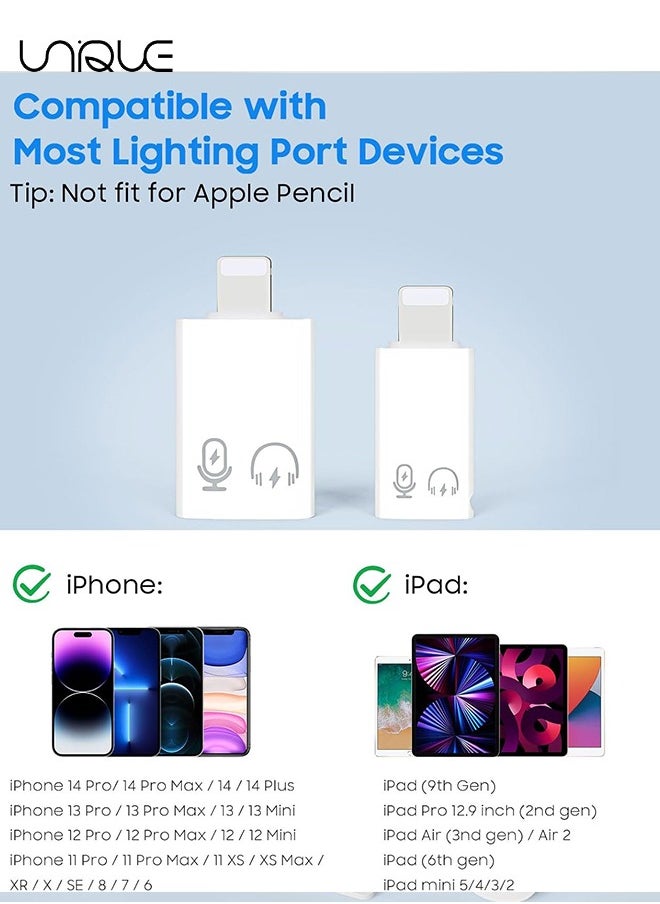 Unique - 2 Pack USB C Female to Lightning Male Adapter - Lightning Male to USB-A Female OTG Adapter Connector for iPhone 16/15/14/13 Pro Max/iPad/iPod/AirPods - Support 10W Fast Charging/Data Transfer/Audio - Image 1