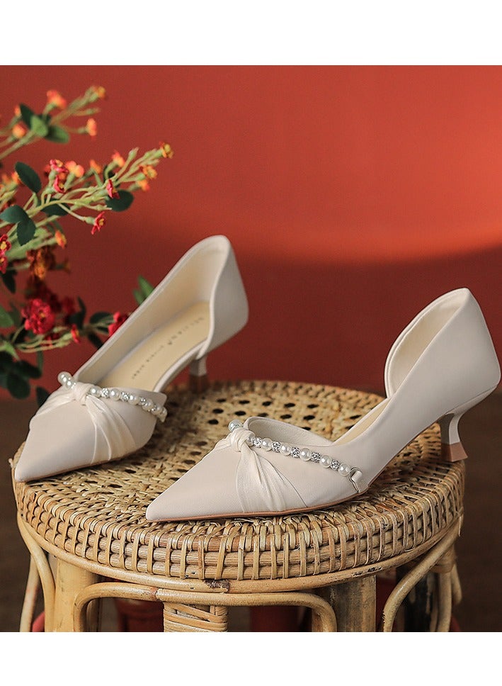 إسكدنيا حرير اللؤلؤ ملتوي الكعب الدقيق الكعب العالي - Image 2