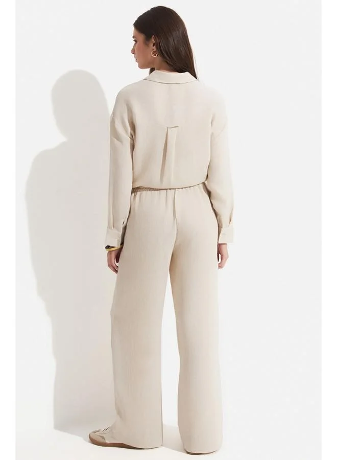 JUNE June Women Exclusive Viscose Blend Wide Leg Elastic Waist Loose Fit Trouser Stone