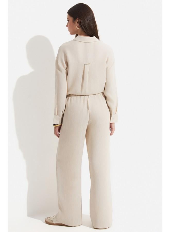 جون بنطلون نسائي واسع الساق بخصر مطاطي من فيسكوز - حصري يونيو - حجر - Image 4