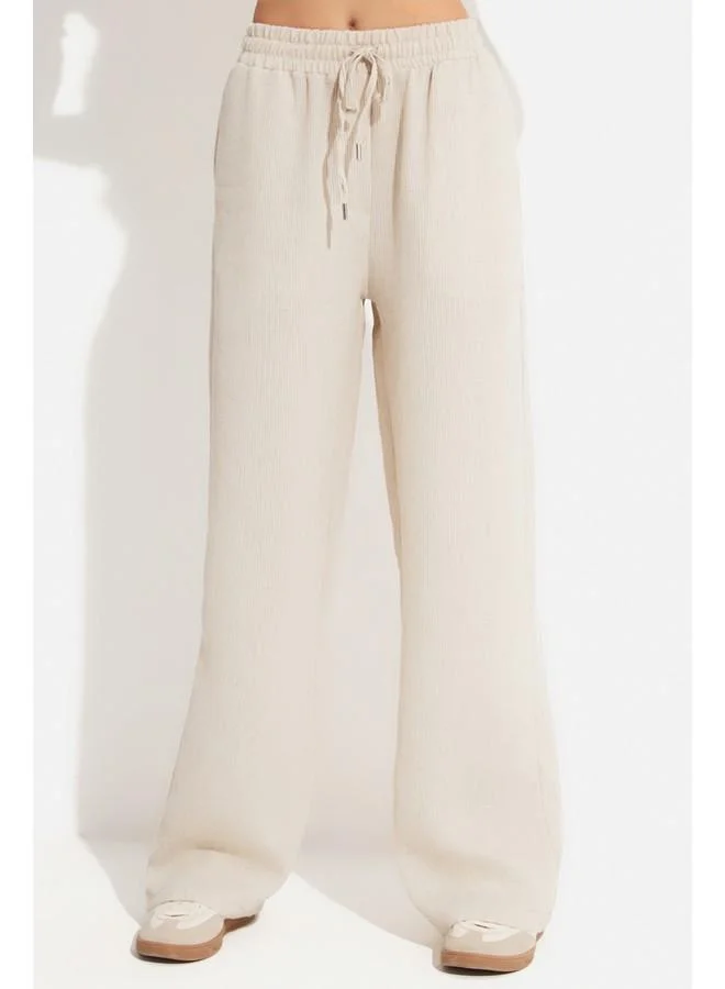 JUNE June Women Exclusive Viscose Blend Wide Leg Elastic Waist Loose Fit Trouser Stone