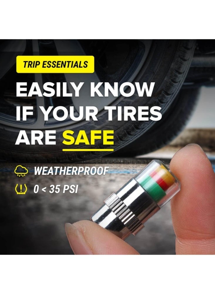 Tire Pressure Monitor Caps, 4PCS Easy-to-Read 3-Color Car Valve Stem Caps for Tire Pressure Detection, 32–35 PSI - Image 3