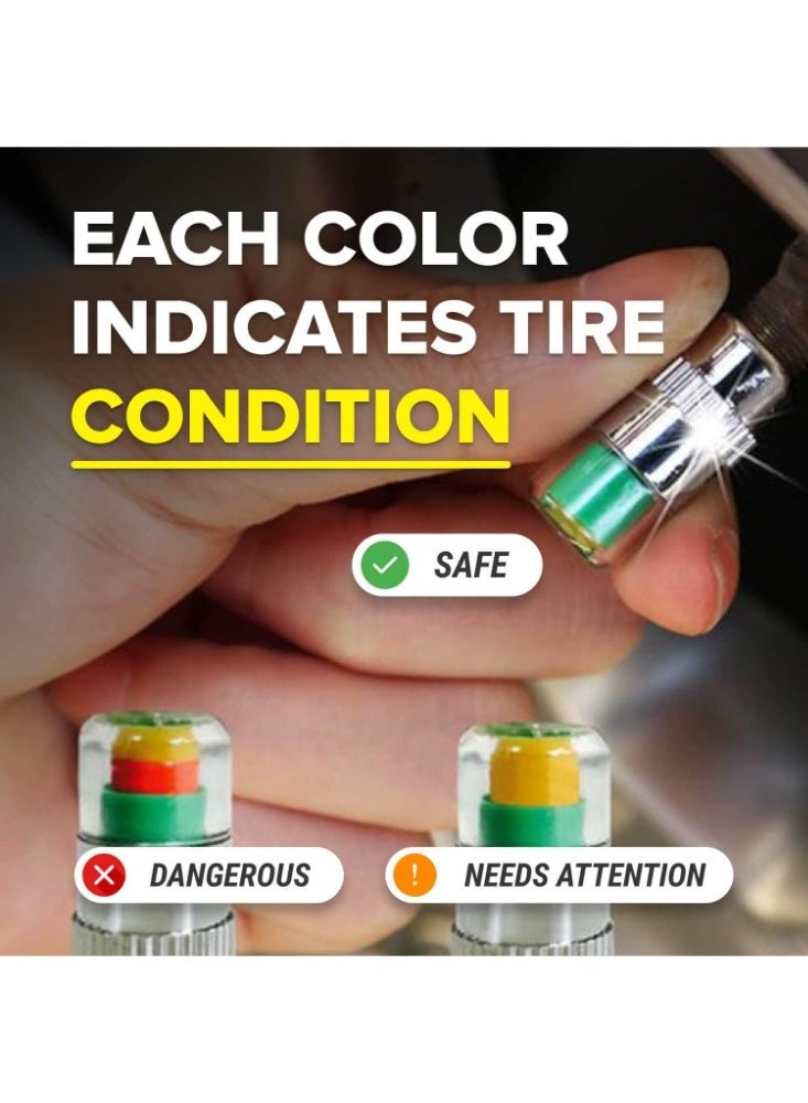 Tire Pressure Monitor Caps, 4PCS Easy-to-Read 3-Color Car Valve Stem Caps for Tire Pressure Detection, 32–35 PSI - Image 2