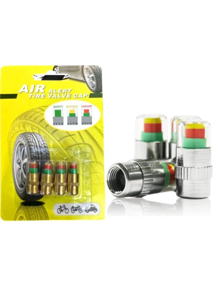 Tire Pressure Monitor Caps, 4PCS Easy-to-Read 3-Color Car Valve Stem Caps for Tire Pressure Detection, 32–35 PSI - Image 1