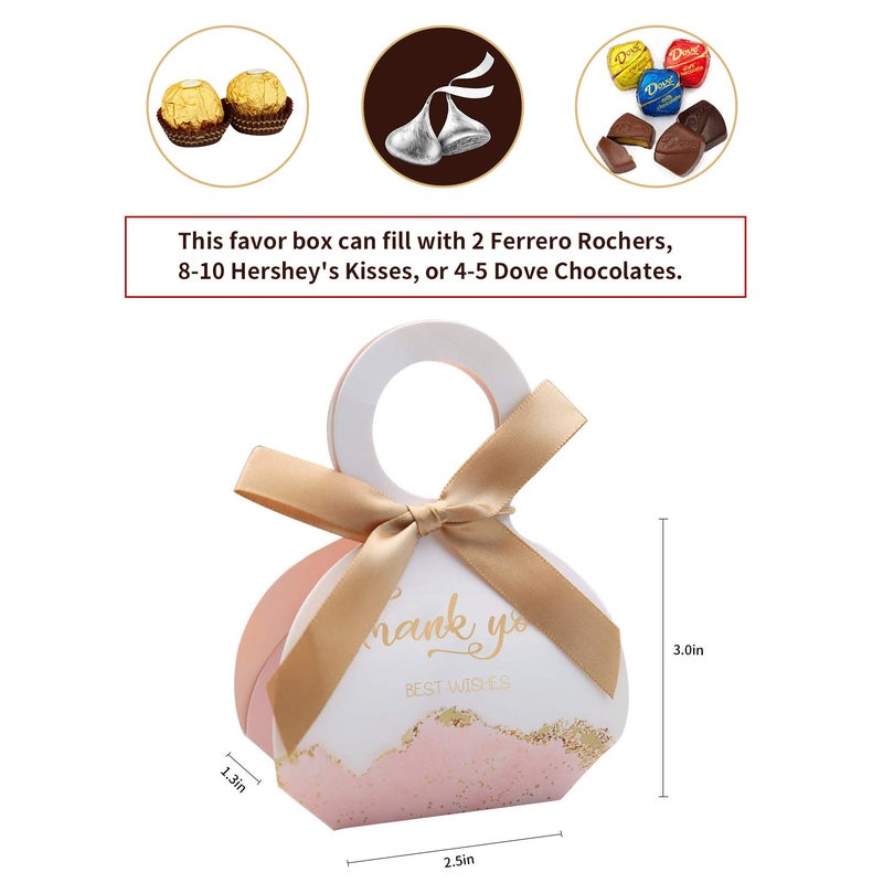 DORIS HOME 50 pcs Birthday Wedding Party Favor Boxes,Pink 2.5 * 1.37 * 3 inch Wedding Gift Bags Chocolate Candy and Gift Boxes Bridal Shower Party Paper Gift Boxes with Ribbons - Image 3