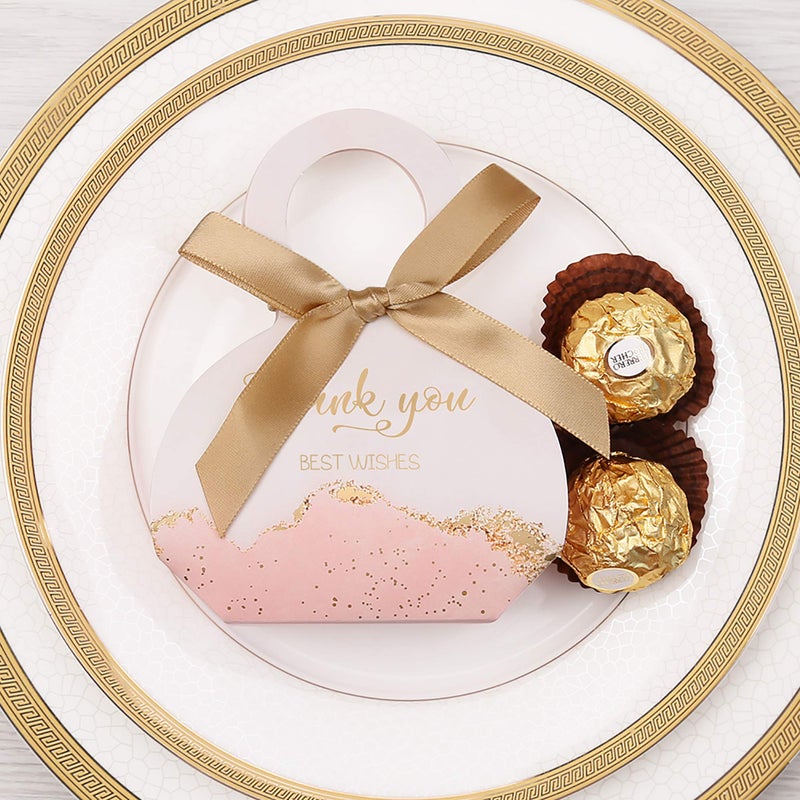 DORIS HOME 50 pcs Birthday Wedding Party Favor Boxes,Pink 2.5 * 1.37 * 3 inch Wedding Gift Bags Chocolate Candy and Gift Boxes Bridal Shower Party Paper Gift Boxes with Ribbons - Image 2