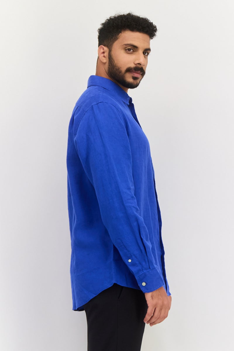 Chaps Men Regular Fit Solid Long Sleeve Casual Shirt, Blue - Image 3