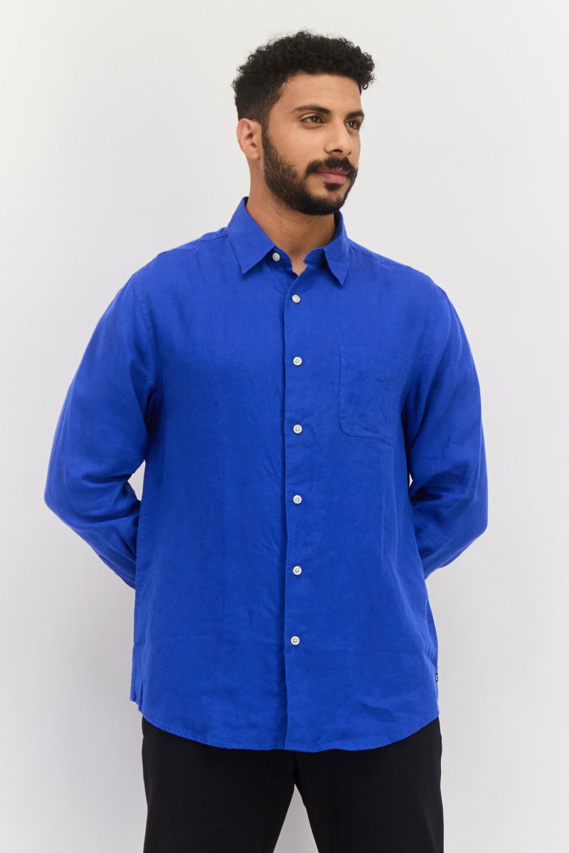Chaps Men Regular Fit Solid Long Sleeve Casual Shirt, Blue - Image 1