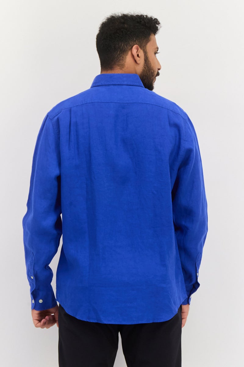 Chaps Men Regular Fit Solid Long Sleeve Casual Shirt, Blue - Image 4