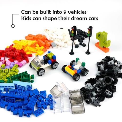BroTex Wheels and Axles Sets with Steering Wheels& &Windshield&Traffic Light, Over 400pcs Classic Bricks Pieces and Car Parts Kits, Basic Bulk Building Blocks Vehicles with Tires - Image 2