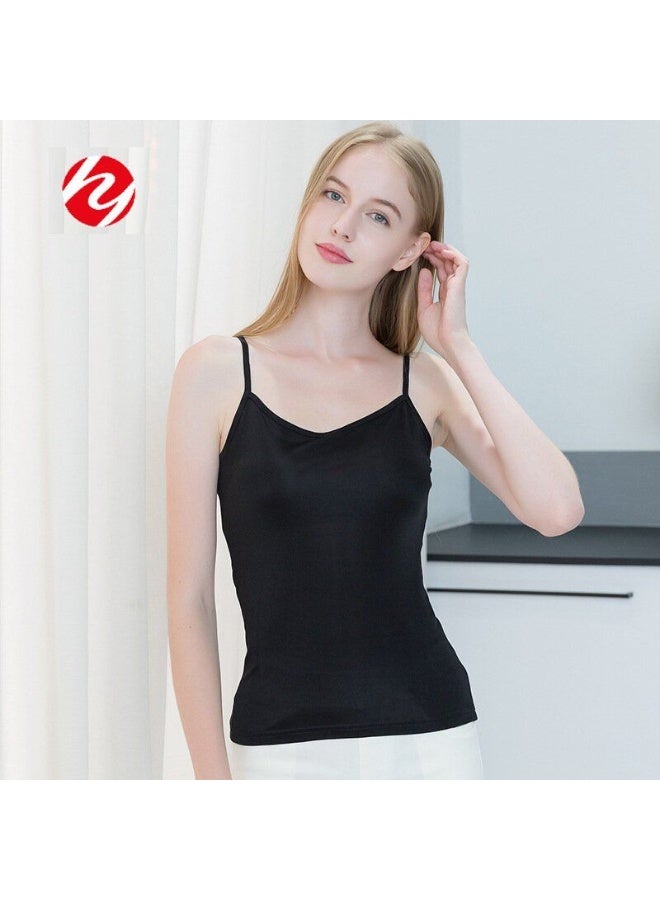 Silky Soft Silk Blend Knitted Camisole for Women, Summer Sleeveless Shoulder-Strap Top, Breathable Loungewear Designed to Wear Under Black Robes – Lightweight Home Clothes - Image 1