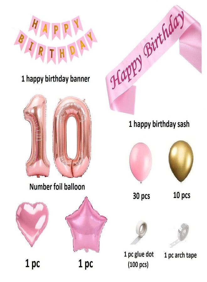FI - FLICK IN 48 pcs 10th Birthday Decoration for Girls Number 10 Foil Balloon Arch Garland Kit for Birth Day Sash for Princess Party Tenth Birthday Decoration for Girls (Pack of 48, Gold & Pink) - Image 2