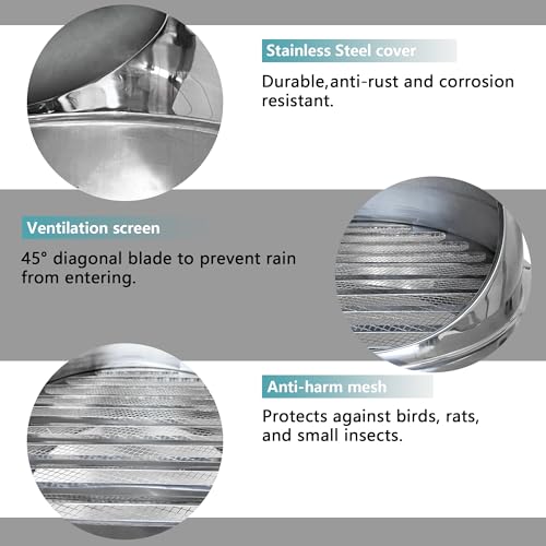 FICBXRA 8 Inch Dryer Vent Cover Stainless Steel Round Exhaust Grill Ventilation Outlet Wall Air Vent Dryer Hood External Extractor - Image 4