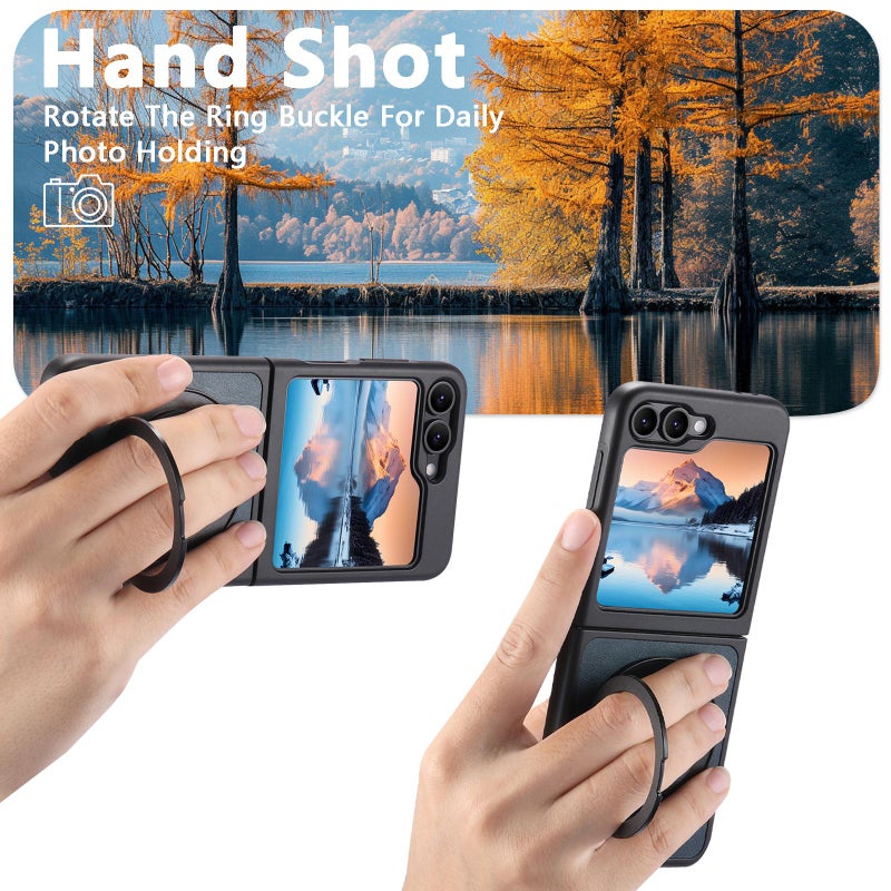 HuHa Case Cover For Samsung Galaxy Z Flip7 5G Suteni G3 Oil Wax 360 Rotation Holder MagSafe Back Phone Case(Blue) - Image 3