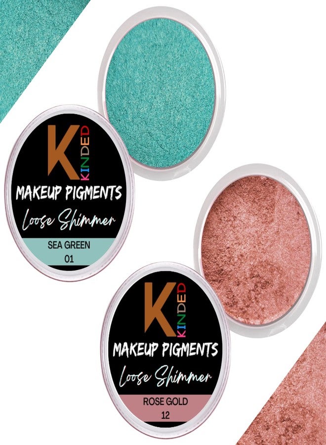 KINDED Loose Shimmer Makeup Foil Pigments Glitter Eyeshadow for Women Smokey Eyes Face Brow Bones Body Highlighter Metallic Beauty Shiny Dust Powder Pearls (Combo 3gm each, Sea Green & Rose Gold) - Image 1