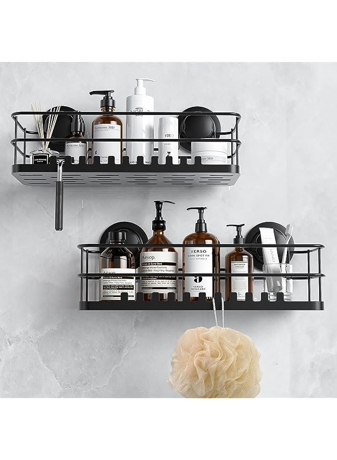 vesus Shower Caddy Organizer Shelf with Hooks - LUXEAR No Drilling Traceless Stainless Steel Rustproof Wall Mounted Shower Storage Rack Holder for Bathroom Toilet Restroom Kitchen - 2 Pack, Black  - Image 1