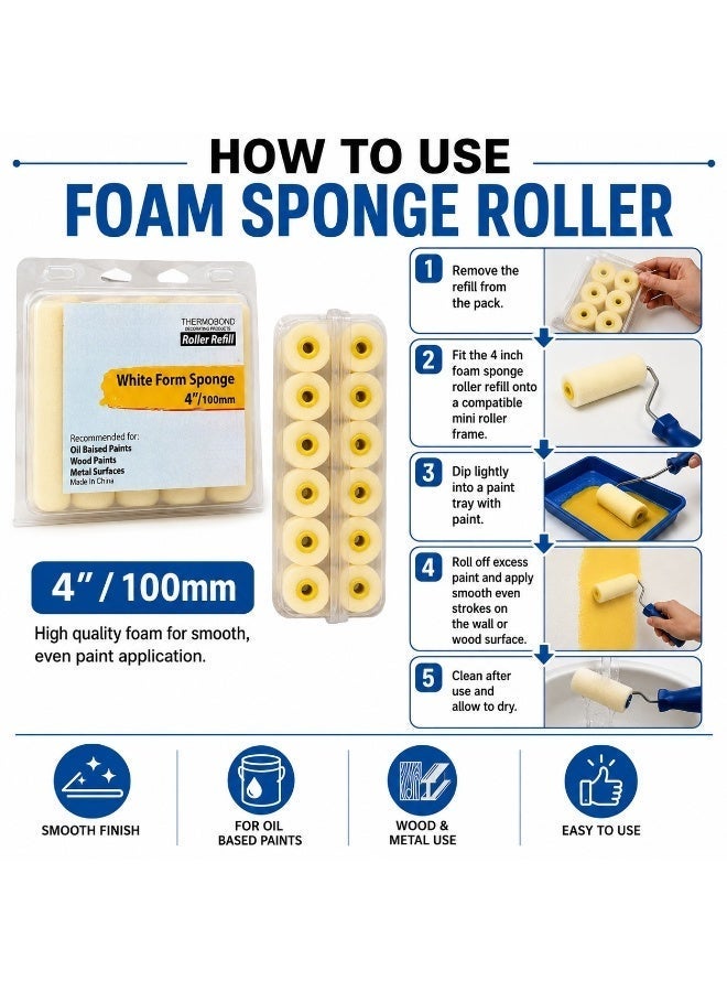 Thermobond White Foam Sponge Roller Refill 4 Inch / 100mm – Pack of 10, Paint Roller Sleeve for Oil Based Paints, Wood Paints & Metal Surfaces - Image 3