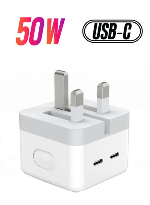 50W iPhone 15 Fast Charger Dual USB Type C Charger Plug, PD3.0 Power Adapter for iPhone 12/13/14/11 Pro Max, Pad Pro/Air, Galaxy etc